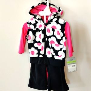 Carters 3M 3pc Flower Daisy Jogging Set Pink Hoodie Bodysuit Pants